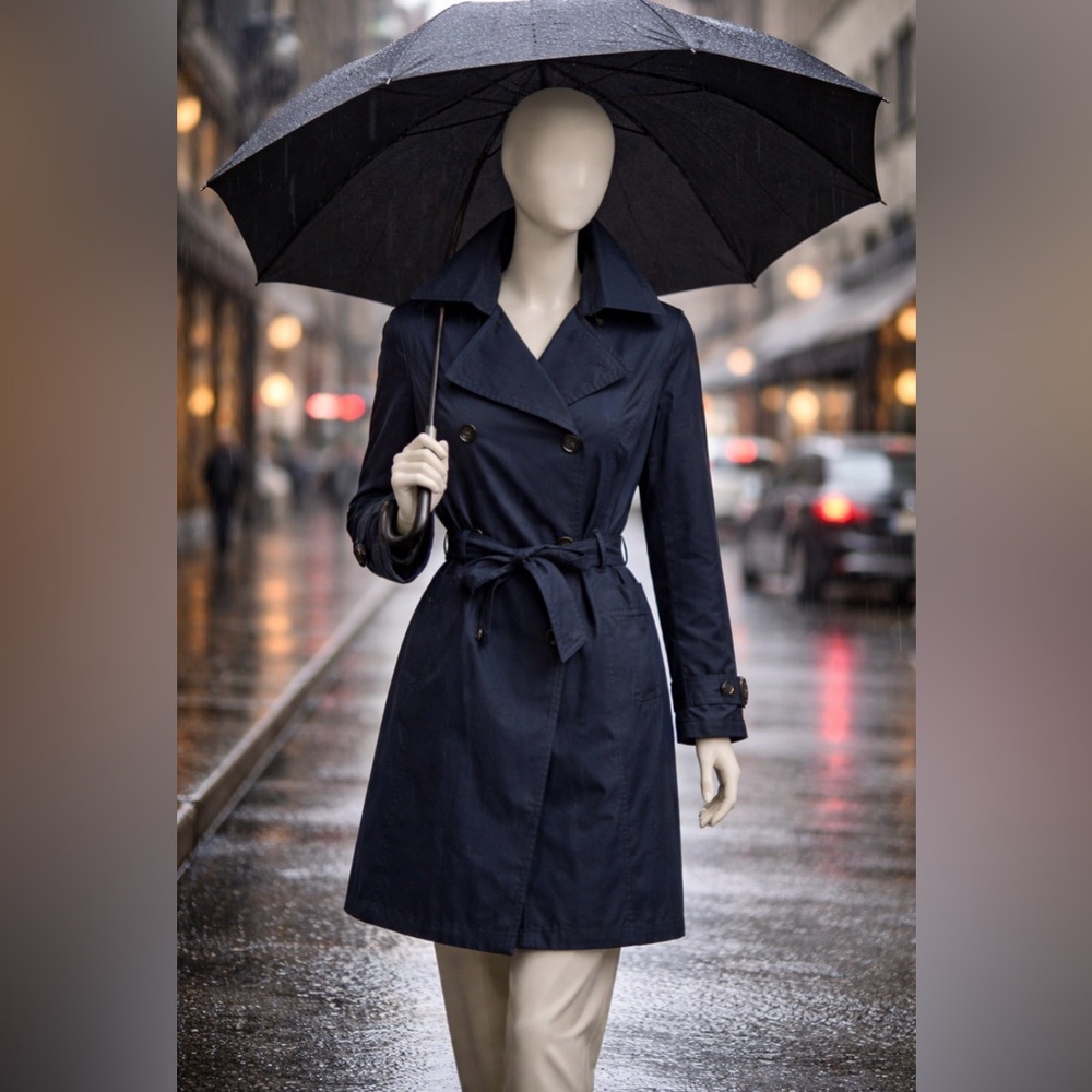 Y-London Double Breasted Epaulet Trench Coat Classic Black Trench Coat Sz Small